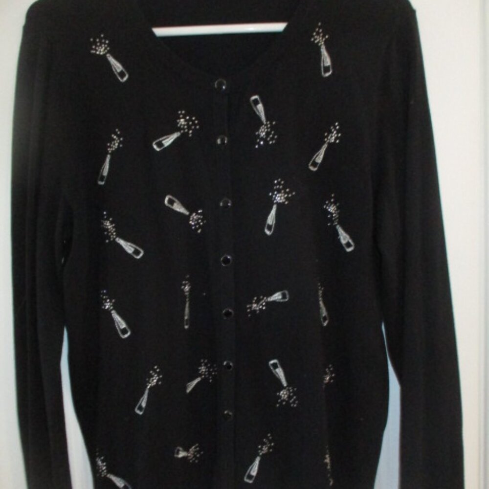 Talbots Black Champagne Button Down Sweater Ladies Large